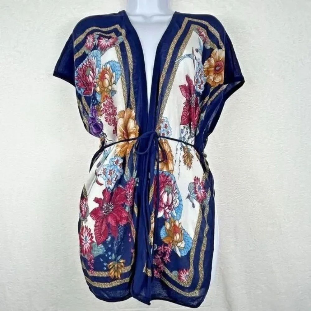 Anthropologie Moth Floral Kimono Tunic Boho Tie Waist Wrap Top Small